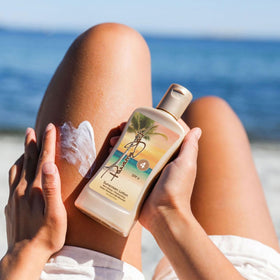 Panama Jack lotion texture close-up showing creamy consistency and moisturizing benefit