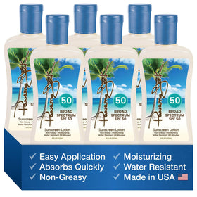 Panama Jack sunscreen applied near pool showing 80-minute water resistance