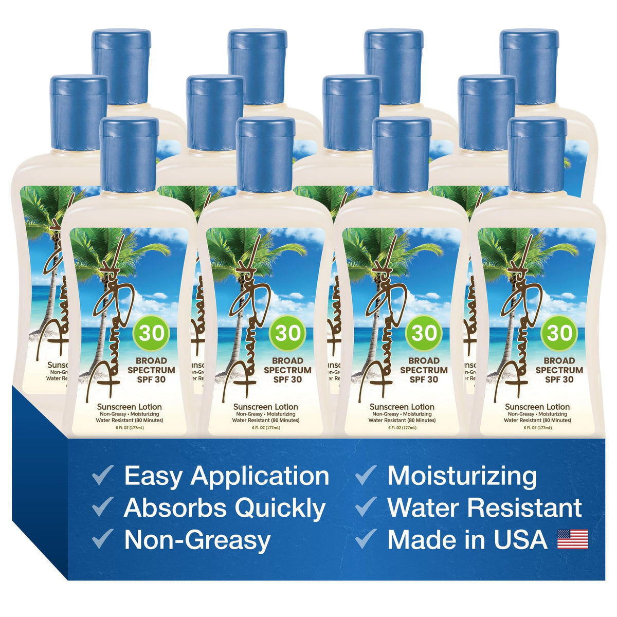 Panama Jack sunscreen on wet skin demonstrating post-swipe reapplication