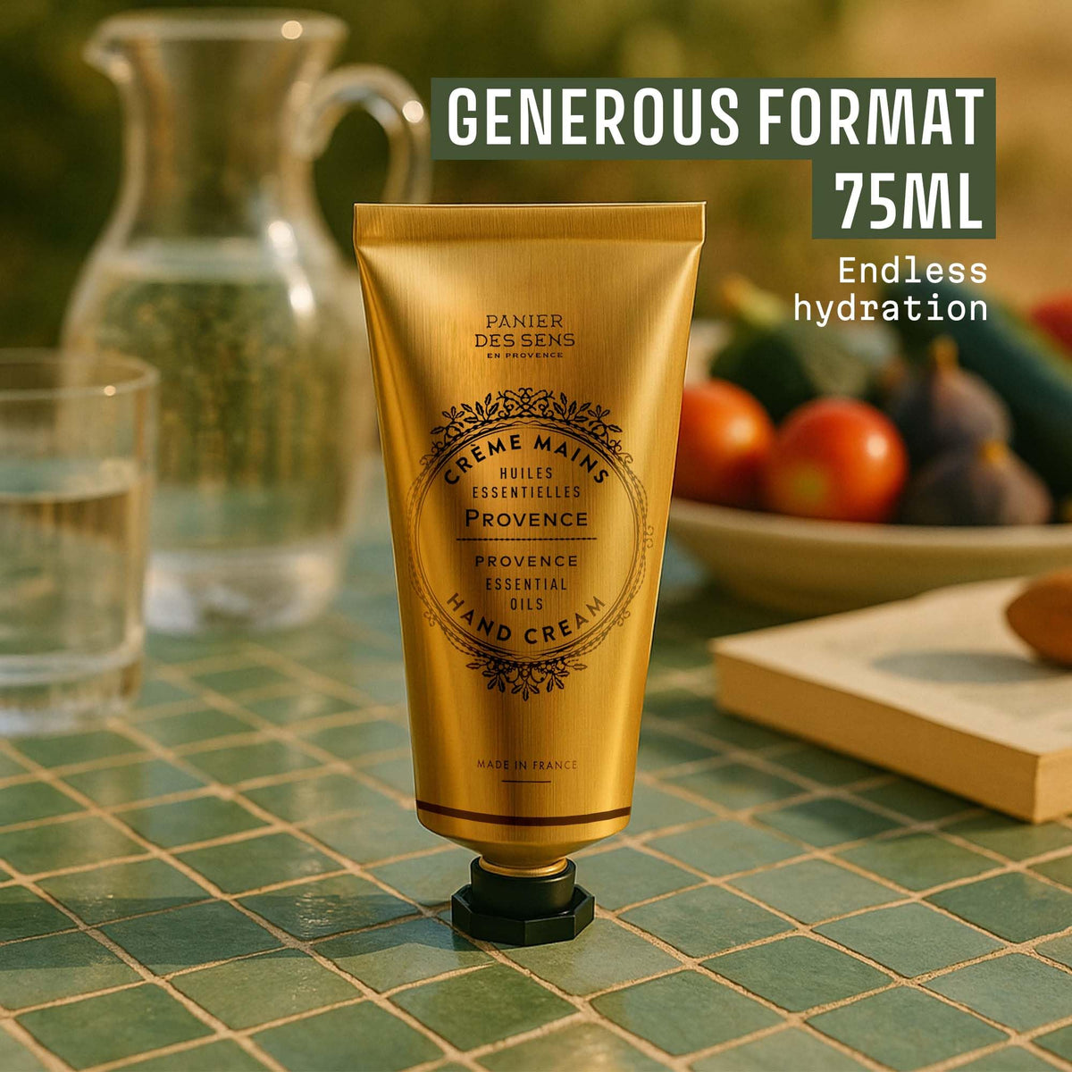 Panier des Sens hand applying cream showing immediate softening benefit