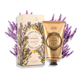 Panier des Sens front tube showing lavender hand cream packaging and benefits