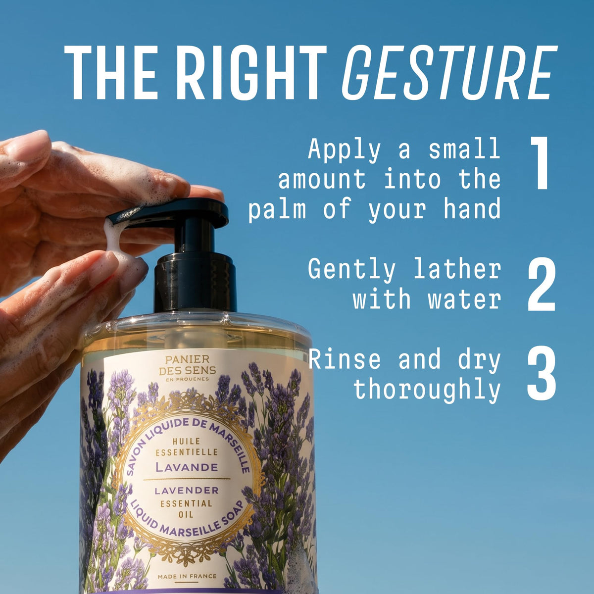 Panier des Sens refill pouch beside bottle promoting eco-conscious refill option