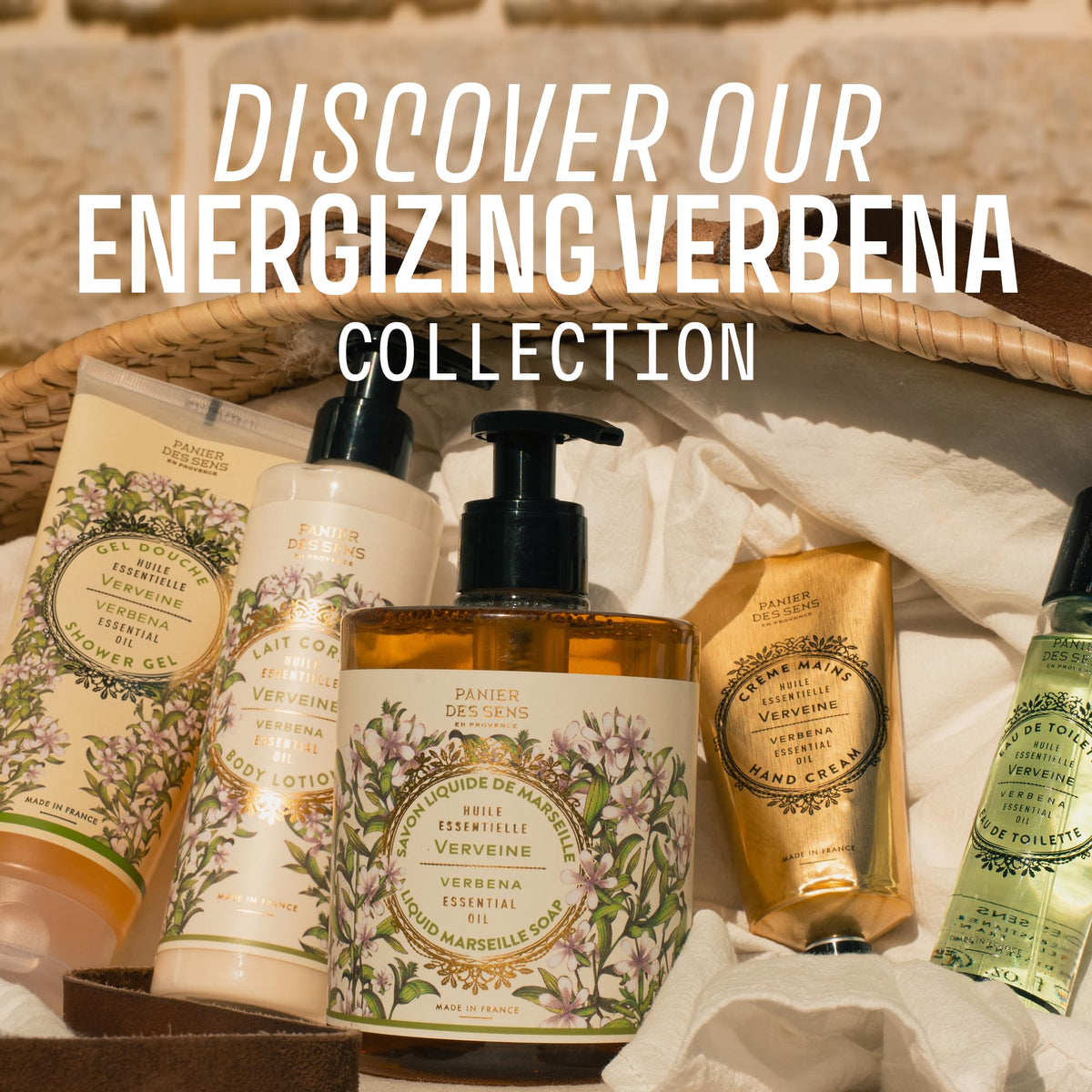 Panier des Sens ingredients arrangement showing vegetable oils and glycerin benefit: moisturizing