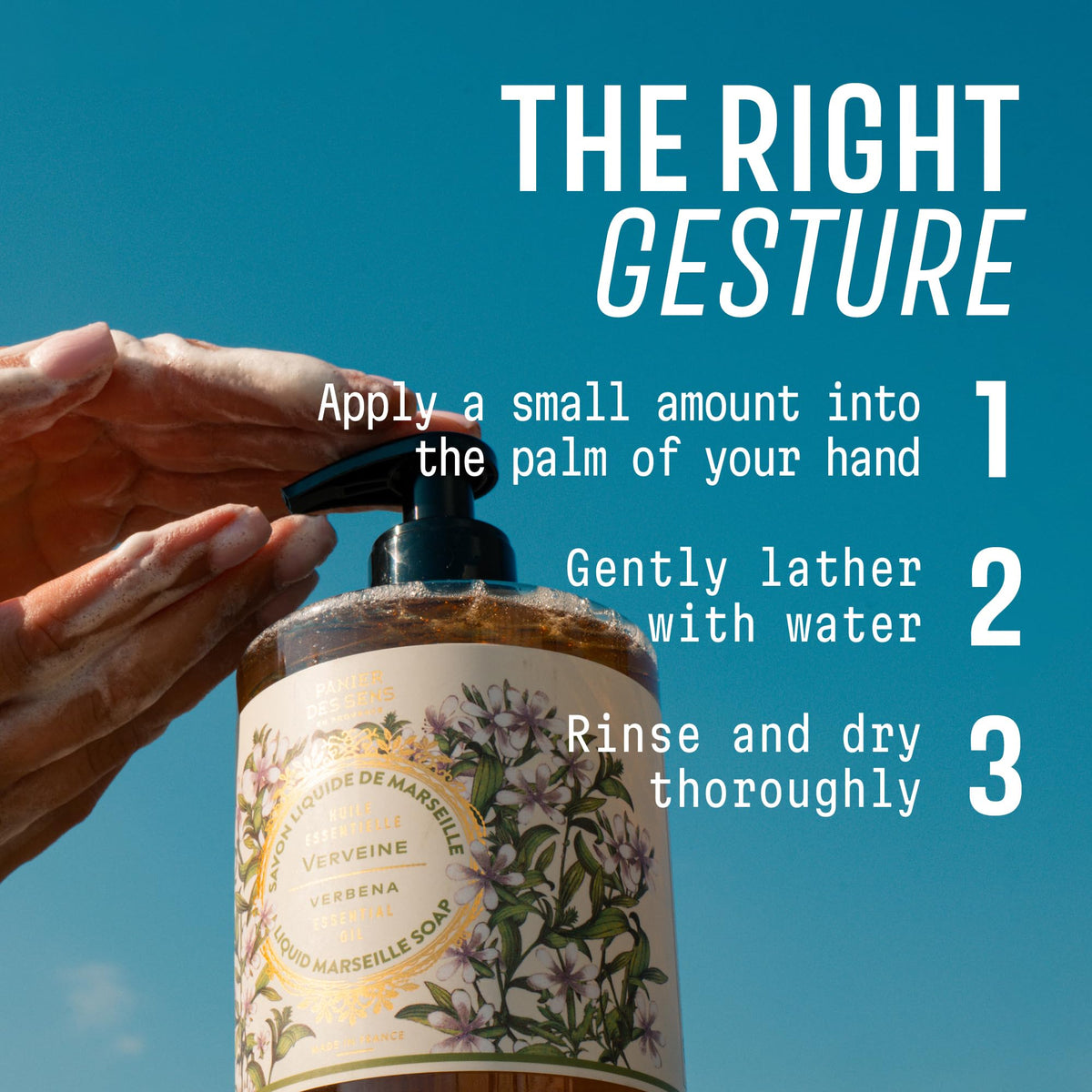 Panier des Sens bottle on kitchen sink showing everyday use benefit: convenient placement
