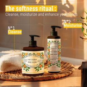 Panier des Sens bottle on a bathroom vanity conveying everyday luxury and routine