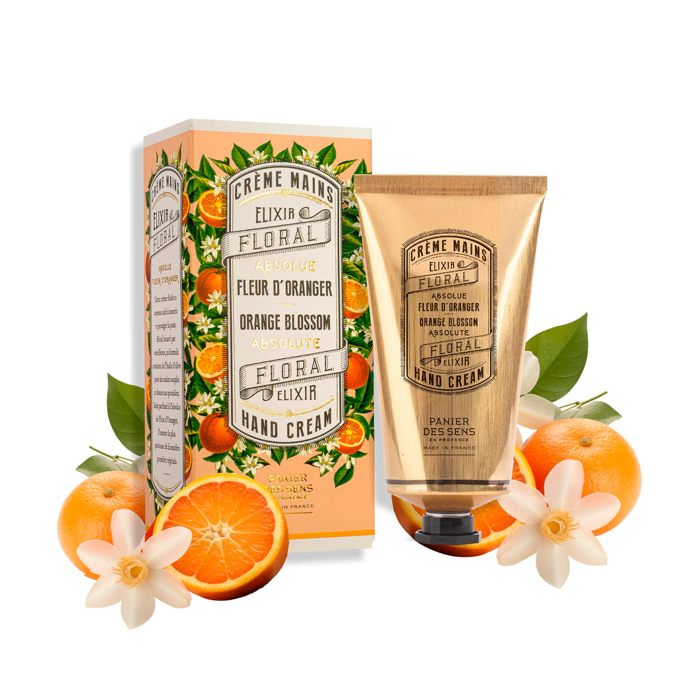 Panier des Sens front tube showing orange blossom scented hand cream benefit hydration