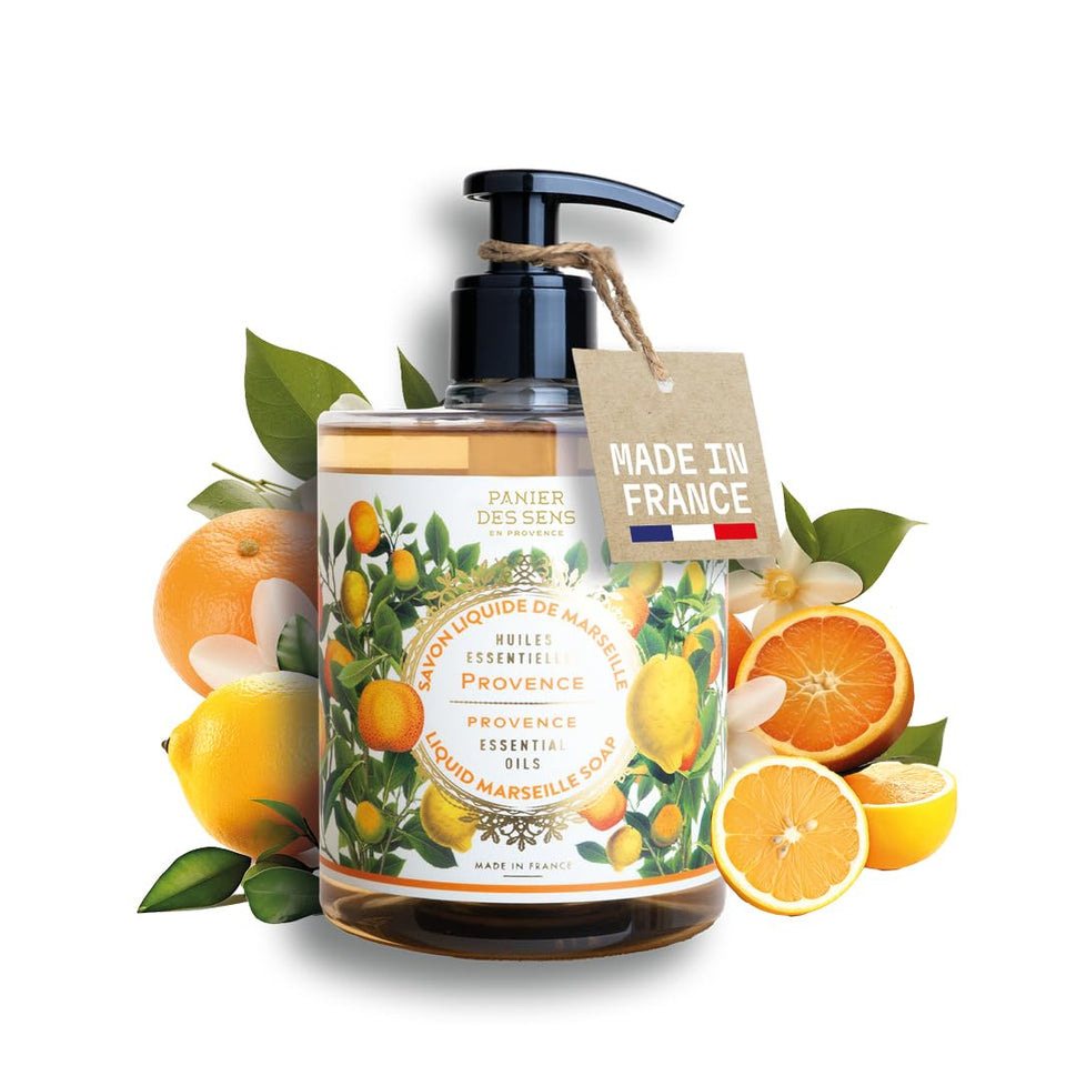 Panier des Sens front bottle showing elegant pump and citrus scent benefit
