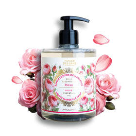 Panier des Sens front bottle shows elegant rose label and easy pump benefit