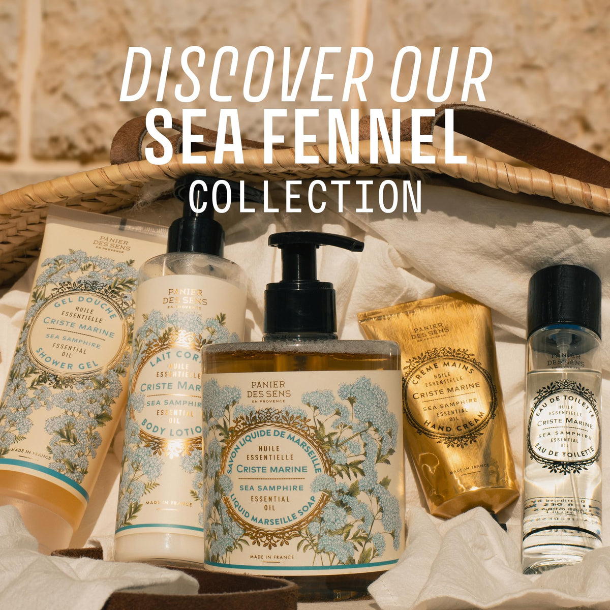 Panier des Sens bottle staged in bathroom offering an elegant coastal vibe