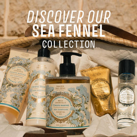 Panier des Sens bottle staged in bathroom offering an elegant coastal vibe