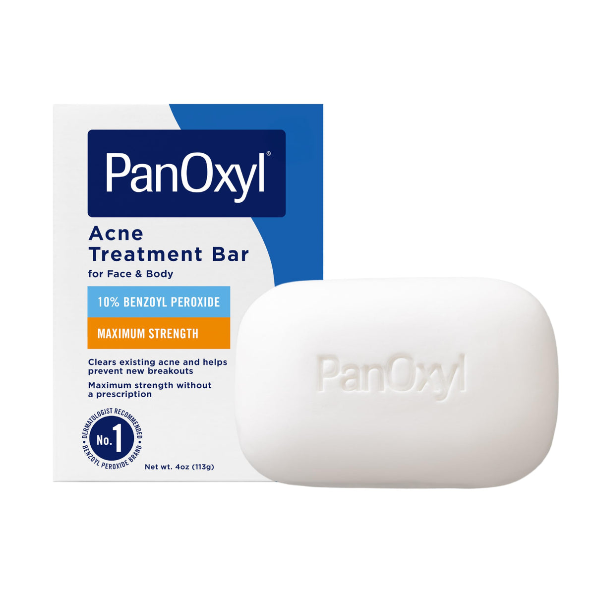 PanOxyl bar front packaging showing product and strength benefits