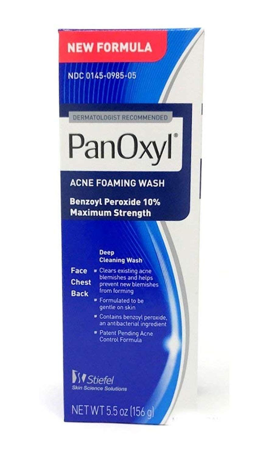 PanOxyl foaming wash front packaging showing cleanser and strength for clearer skin
