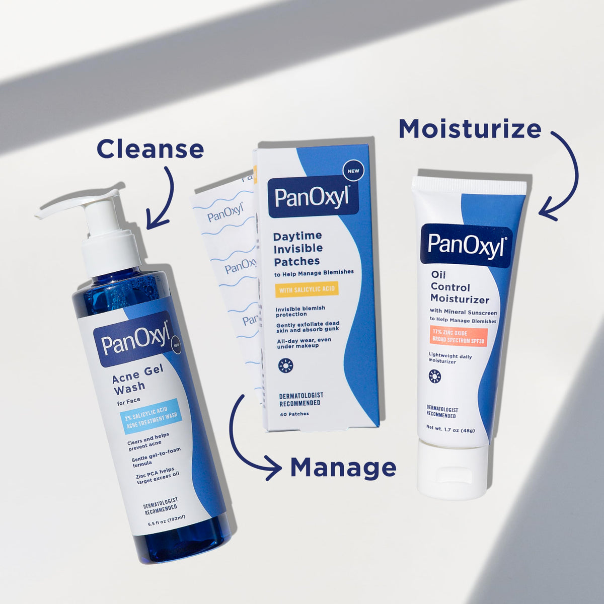 PanOxyl patches on bathroom counter during morning routine, easy daytime use