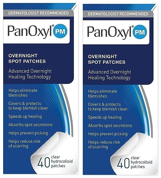 PanOxyl front packaging showing pack of two and 40 count benefits