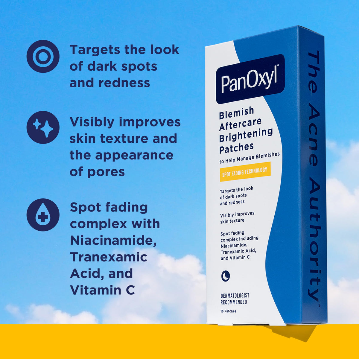 PanOxyl patch close-up showing clear texture and strong adhesion benefit