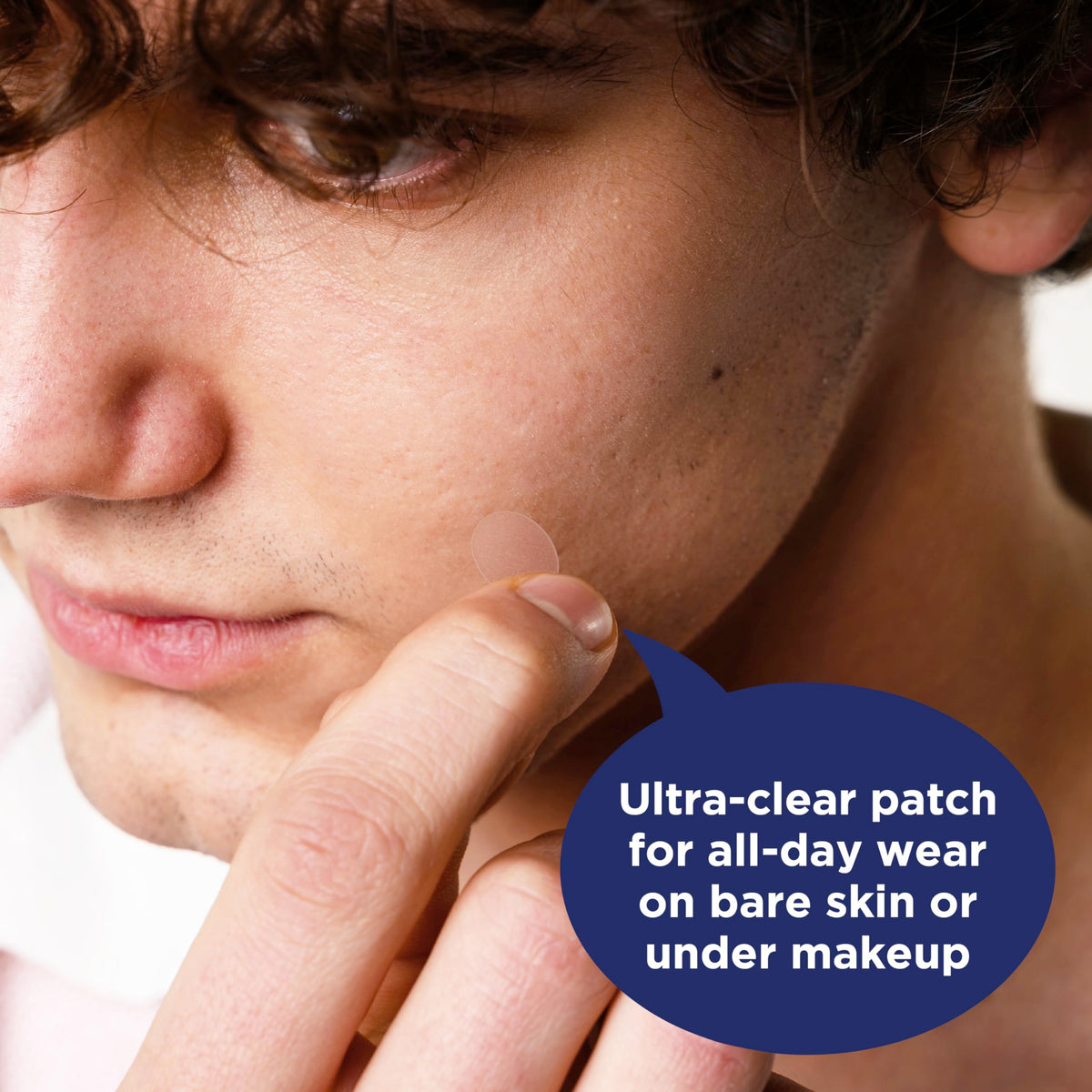PanOxyl patch applied on cheek under makeup, discreet coverage benefit
