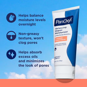 PanOxyl gel-cream texture close-up illustrating lightweight hydration