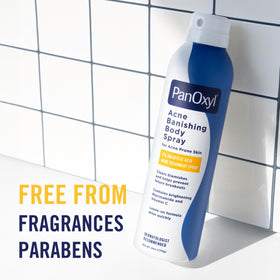 PanOxyl 6 oz bottle held in hand to show portable size benefit