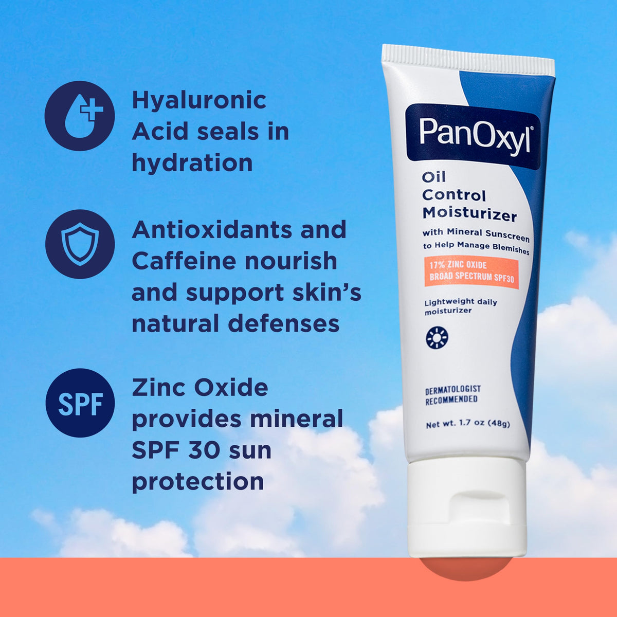 PanOxyl close-up of sheer cream texture highlighting fast-absorbing formula