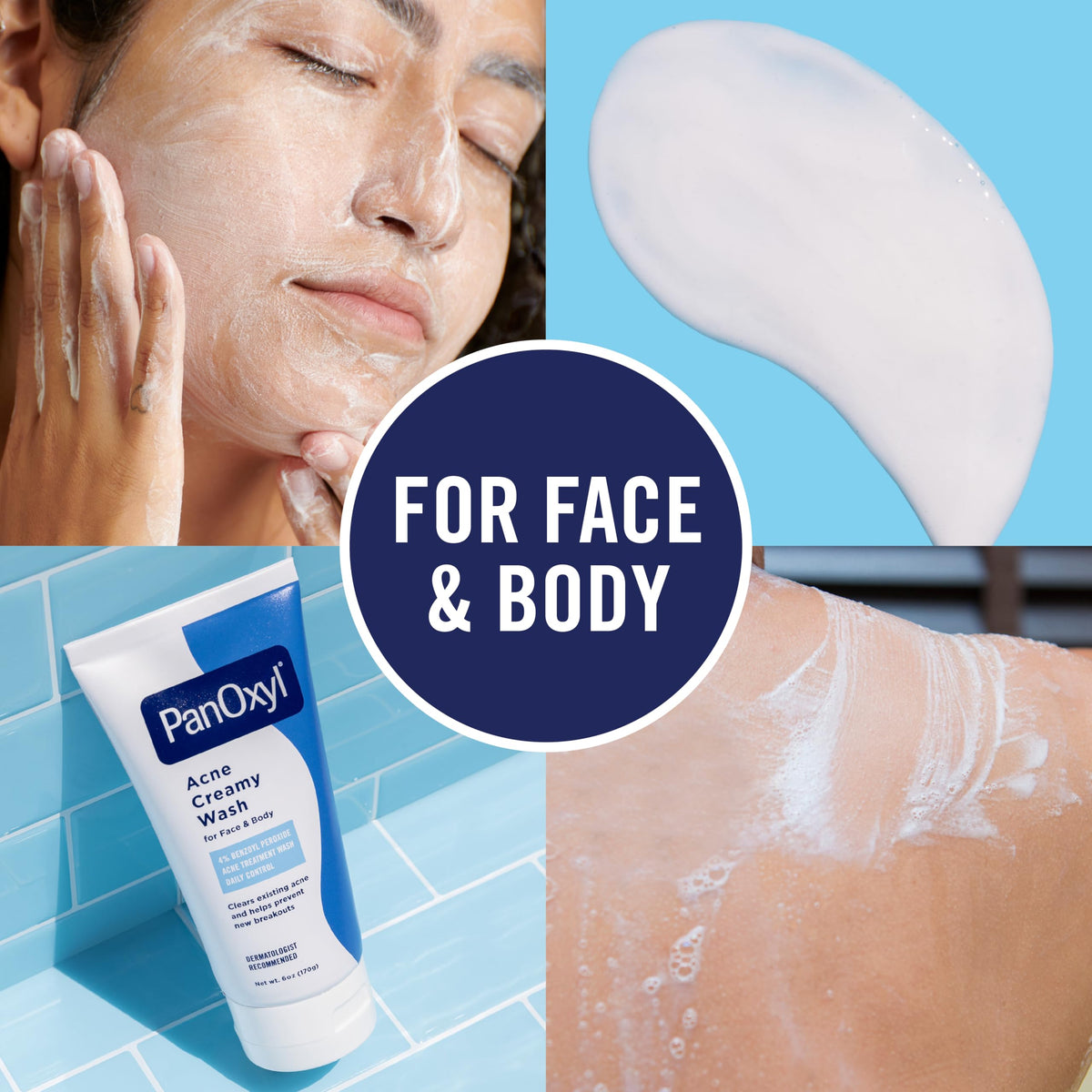 PanOxyl wash used on chest and back illustrating targeted acne treatment areas