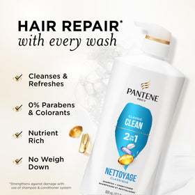 Pantene close-up label highlighting Classic Clean benefits and ingredients