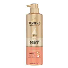 Pantene shampoo on bathroom shelf in lifestyle setting promoting daily routine