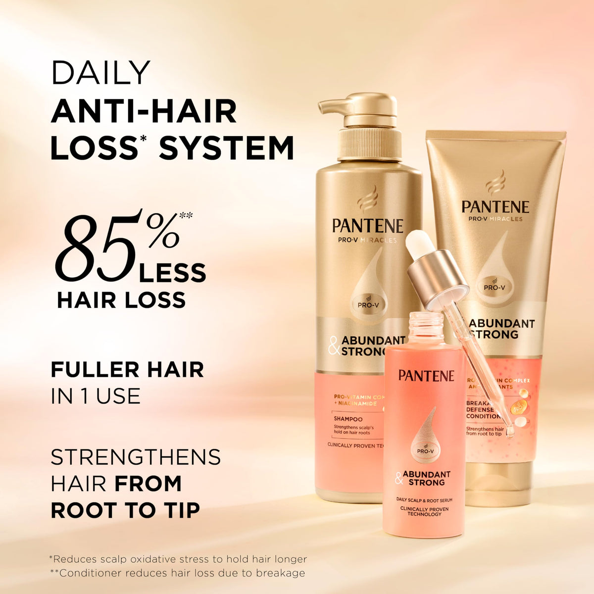 Pantene B5 Complex shampoo pump close-up for gentle cleansing benefit