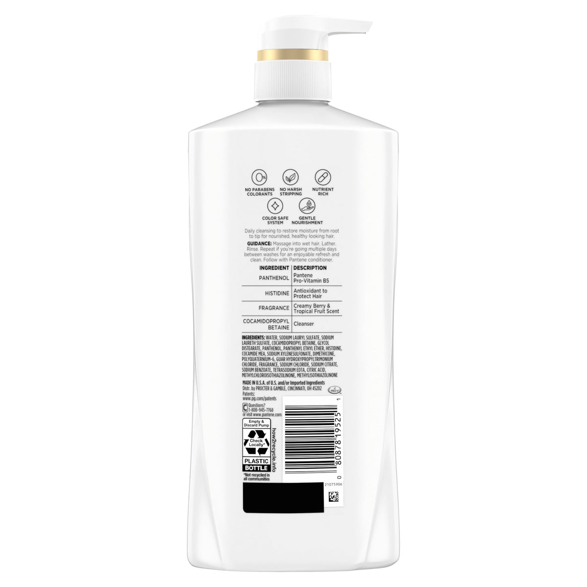 Pantene bottle on bathroom shelf in lifestyle setting promoting routine use