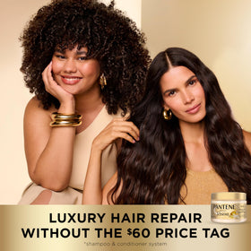 Before and after hair ends demonstrating Pantene smoother, stronger-looking results