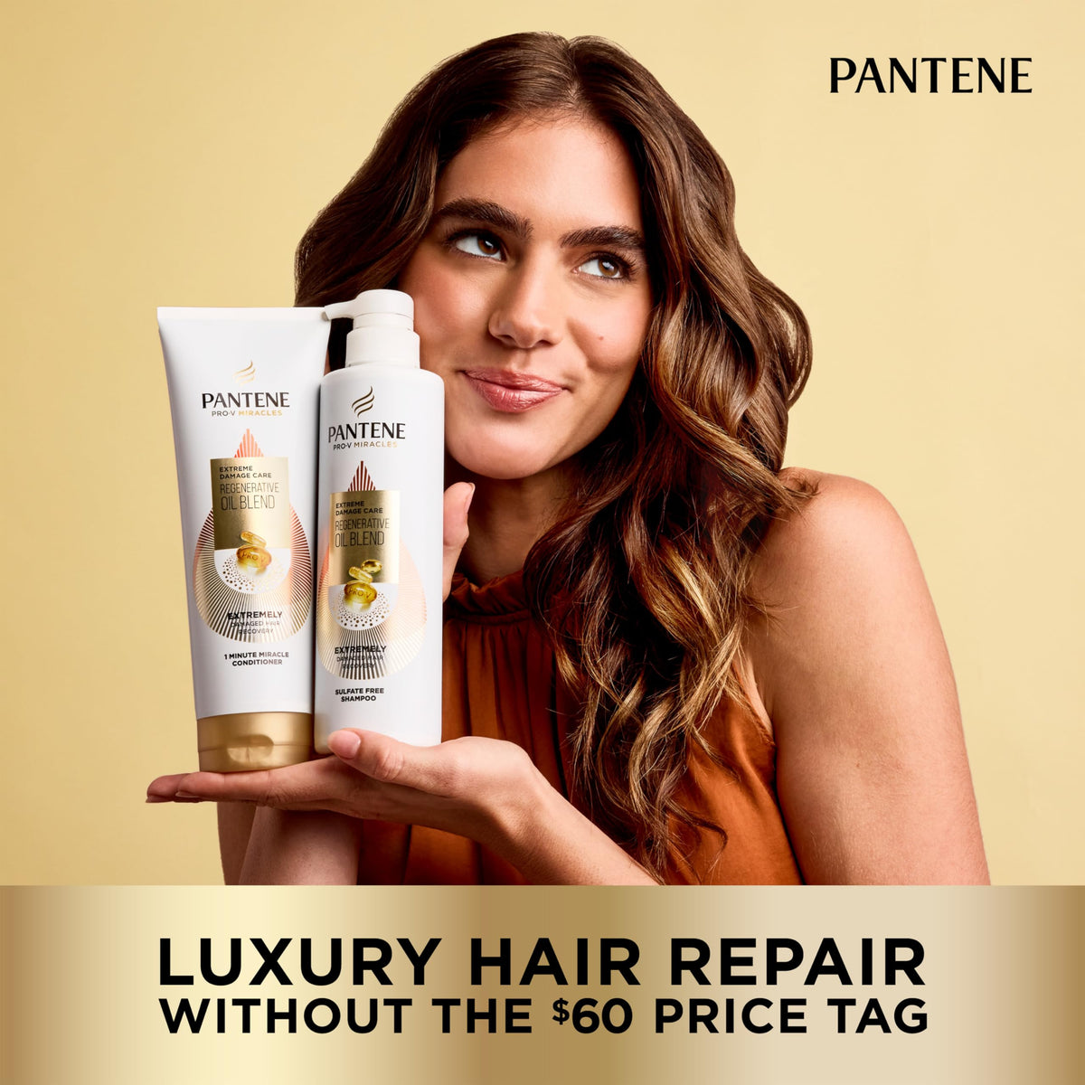 Before and after using Pantene showing reduced frizz and shine
