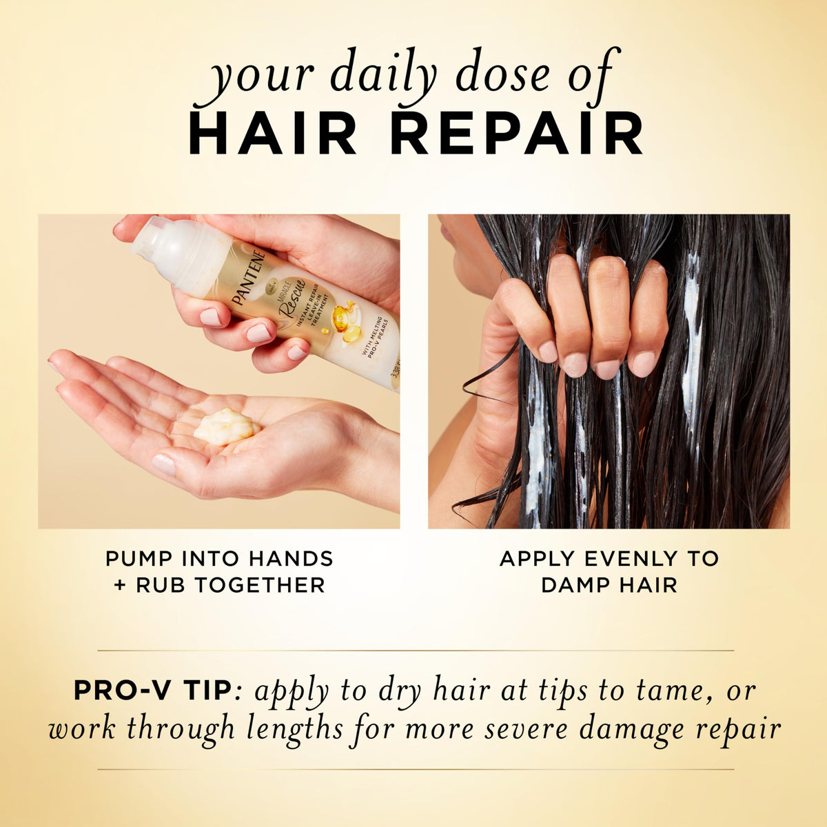 Pantene before and after hair showing smoother, shinier results