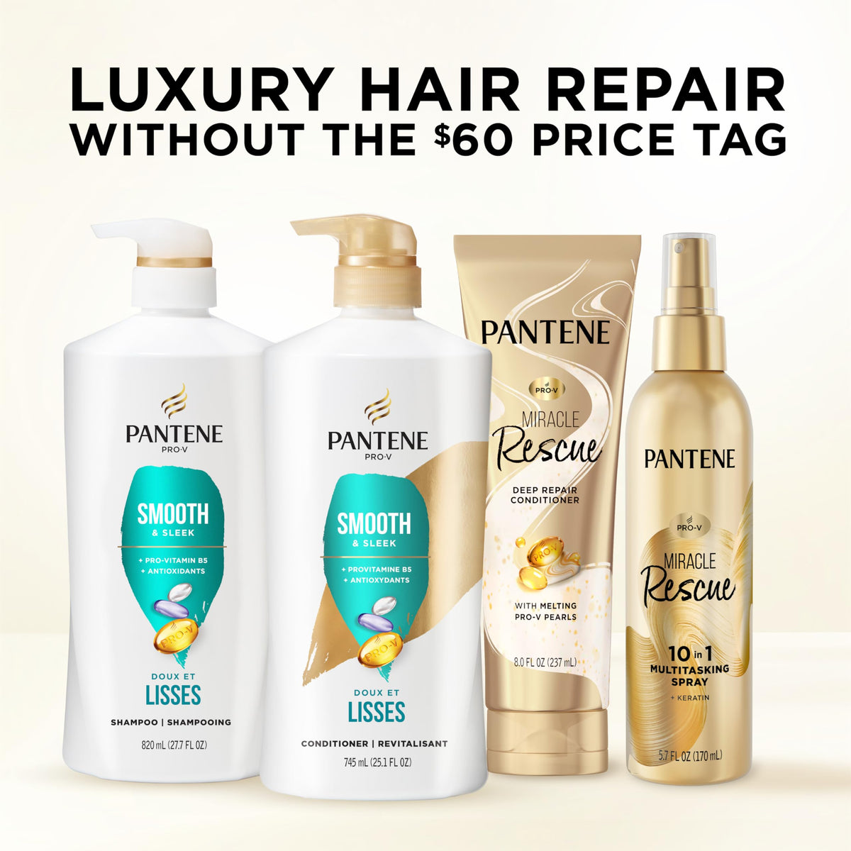 Pantene before and after comparison showcasing smoother, shinier hair