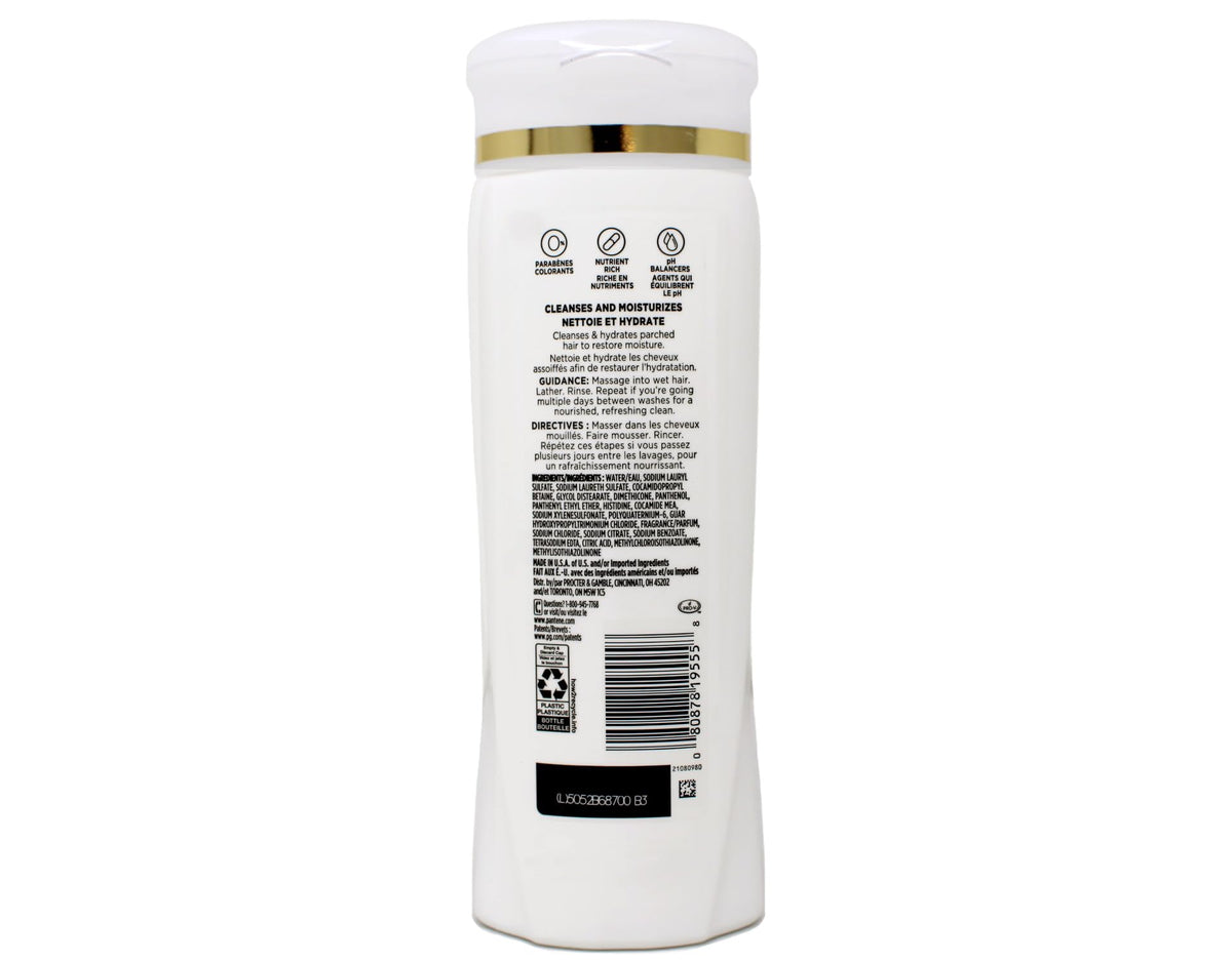 Pantene close-up of label emphasizing Pro-V nutrients and color-safe formula