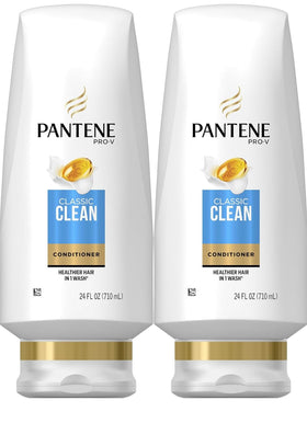 Pantene front-packaging twin pack showing two 24 fl oz bottles and label benefits
