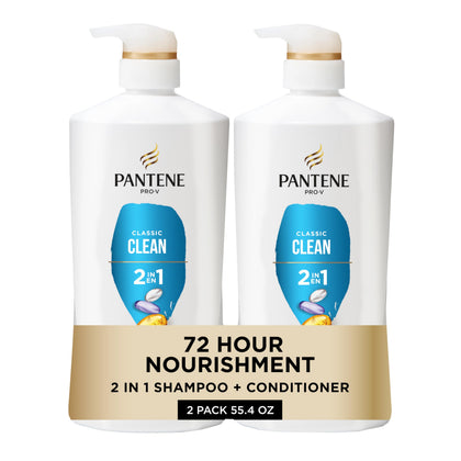 Pantene front packaging showing Pro-V 2-in-1 for quick nourishing wash