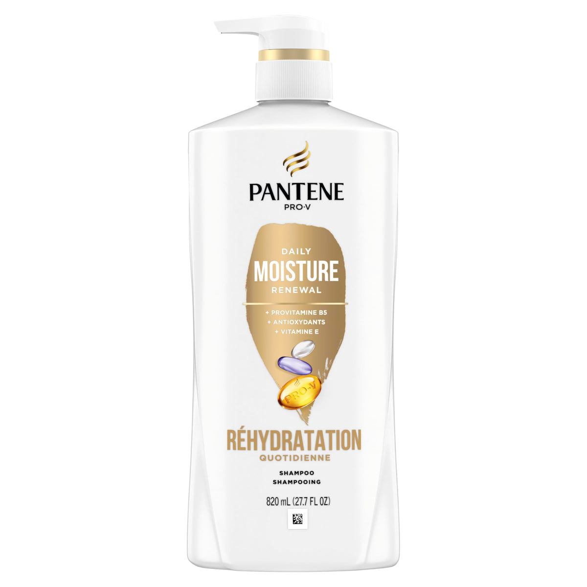 Pantene shampoo with matching conditioner next to styled hair results
