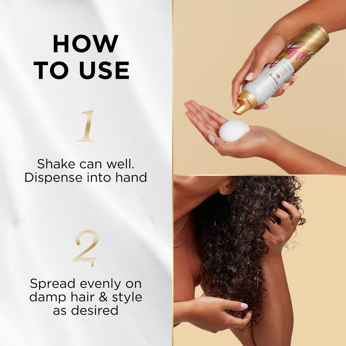Pantene curl mousse can in hand shows 6.6 oz scale and convenience