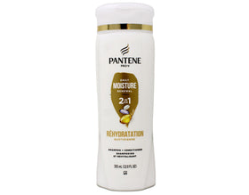Pantene front packaging showing the 2-in-1 bottle and clear benefits
