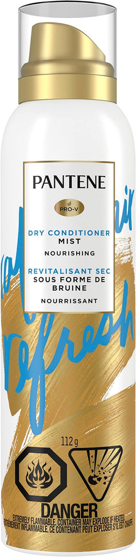 Pantene dry conditioner front packaging shows blue bottle and label benefits