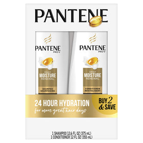 Pantene duo front packaging showing both bottles and benefits