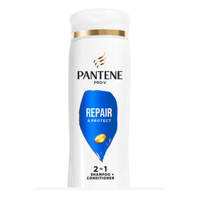 Pantene front label 2 in 1 Repair & Protect showing product benefits