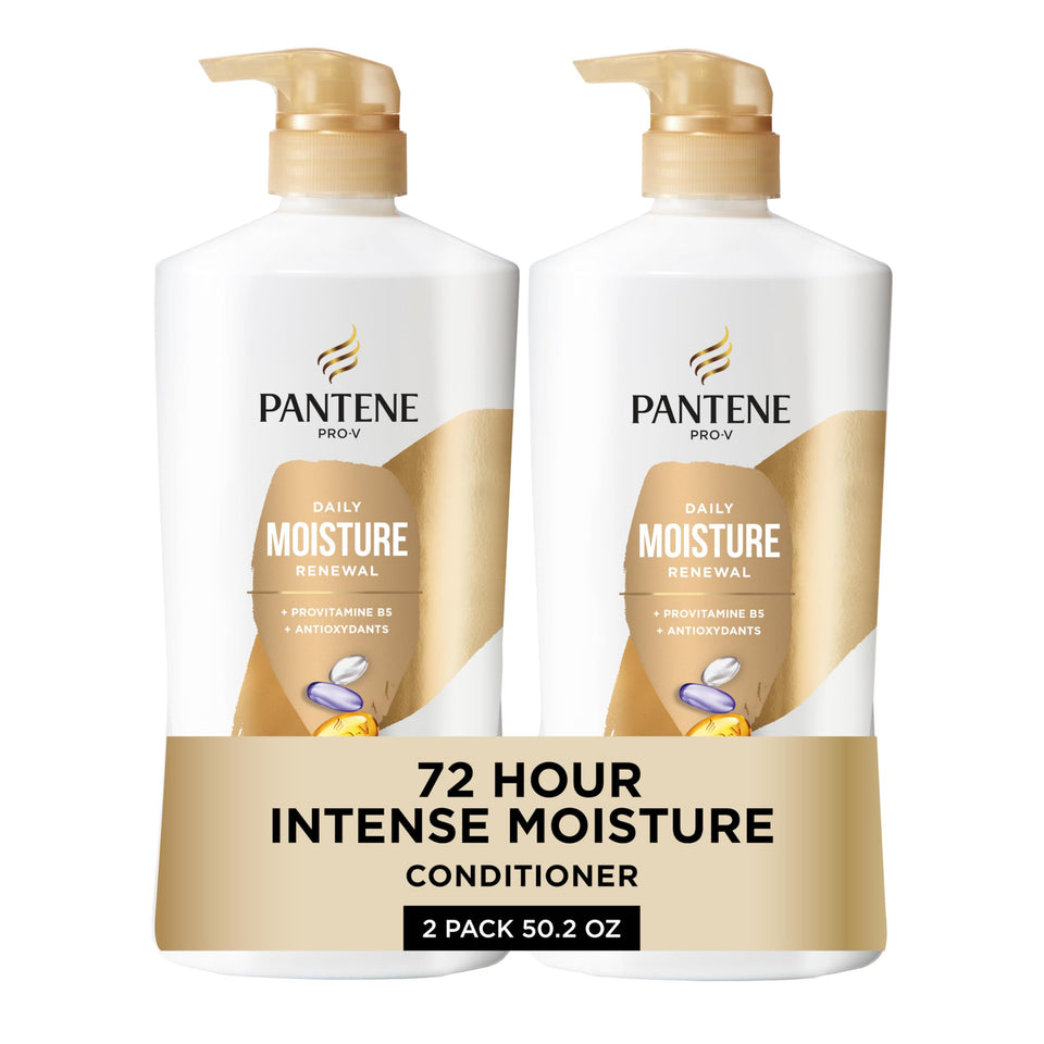 Pantene front packaging of two 25.1 oz conditioners showing value and size