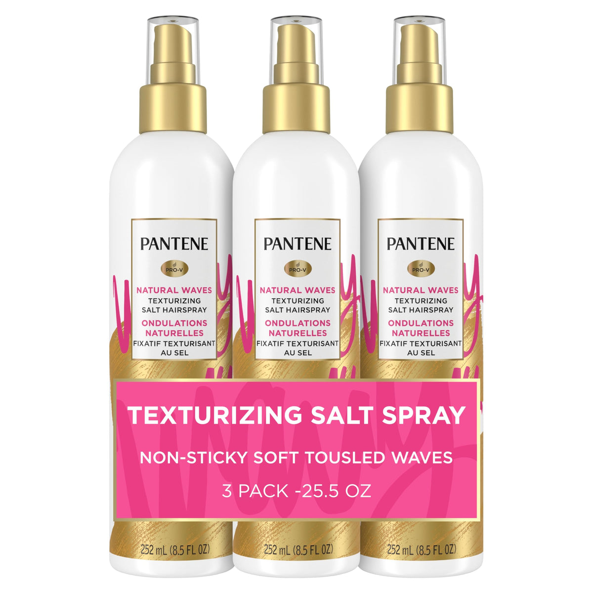 Pantene front packaging showing Natural Waves spray and benefit of soft texture