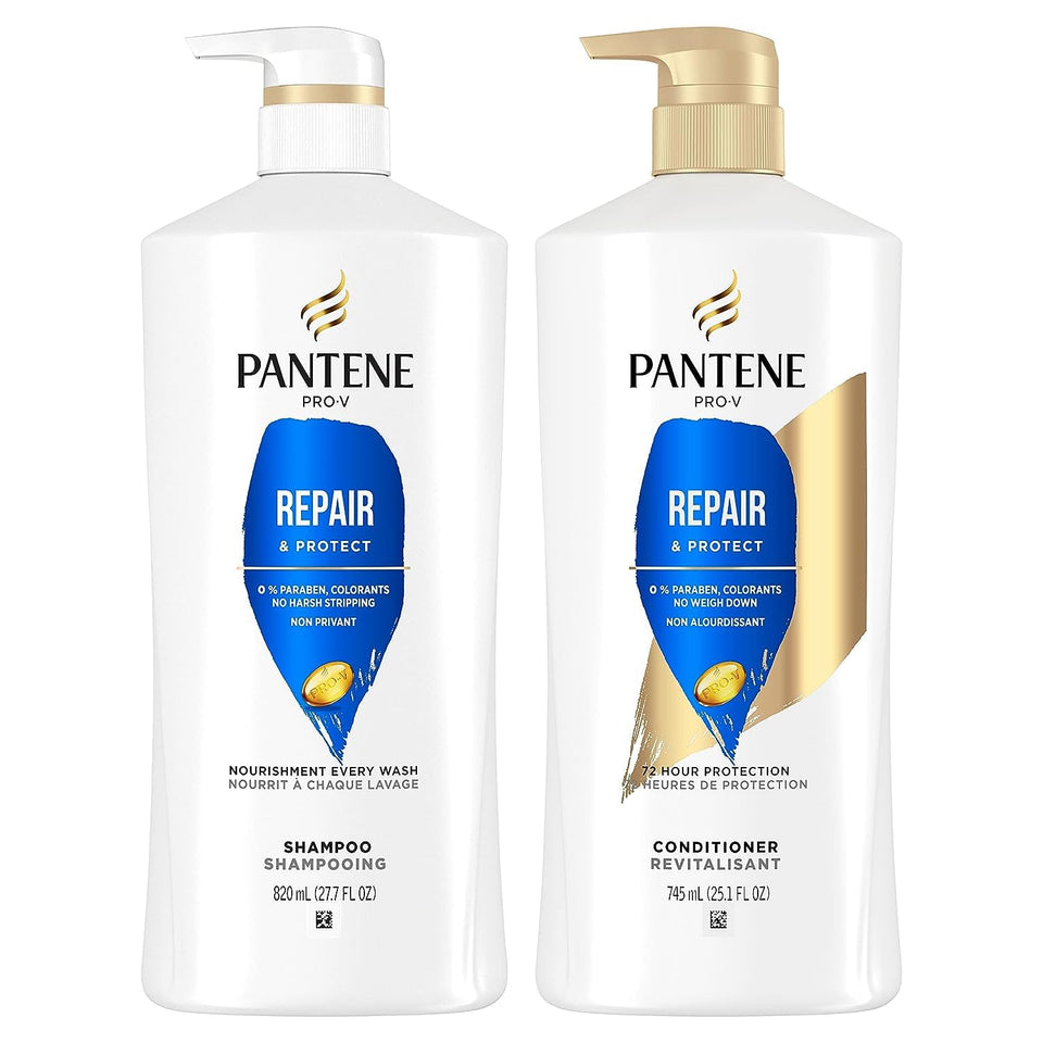 Pantene front packaging of repair & protect set showing full kit and benefits