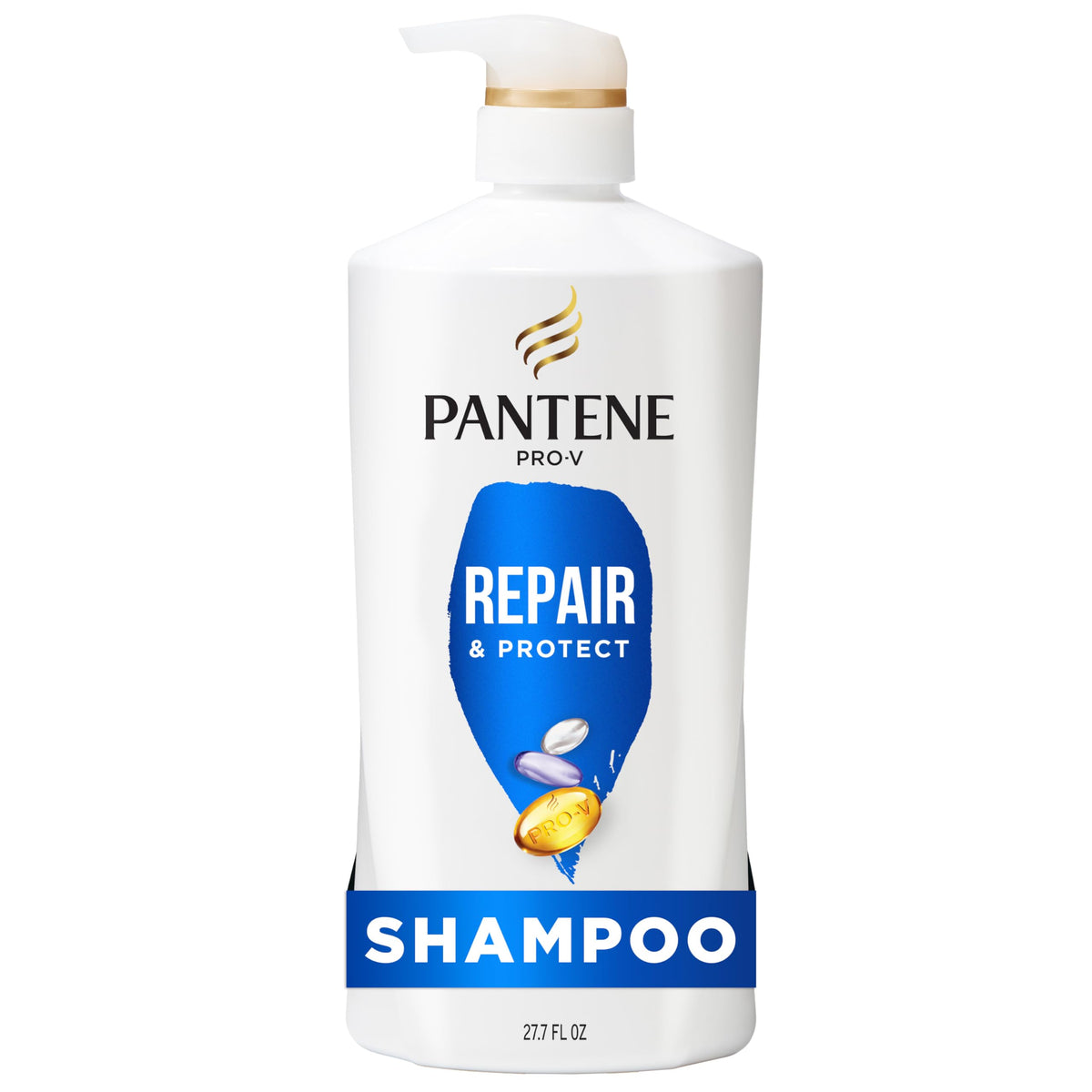 Pantene front packaging showing Repair & Protect bottle and brand benefits