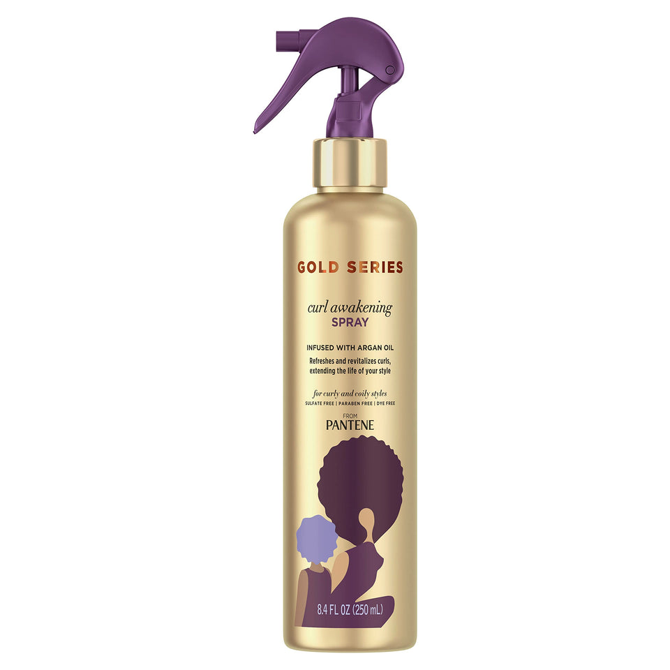 Pantene Gold Series front packaging showing bottle and branding benefit refreshes curls
