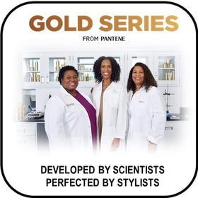 Pantene Gold Series label close-up showing ingredient panel and formulation benefits