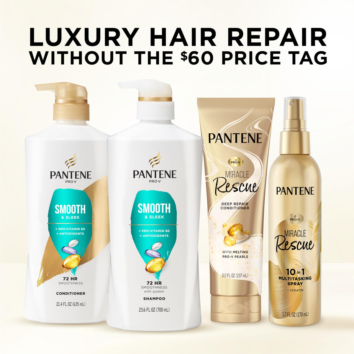 Pantene split image before and after smoothing showing reduced frizz benefit