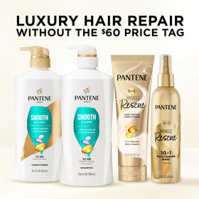 Pantene split image before and after smoothing showing reduced frizz benefit