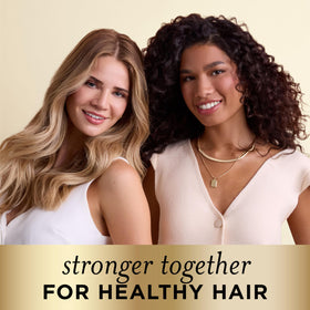 Before and after hair photo illustrating Pantene improved hydration